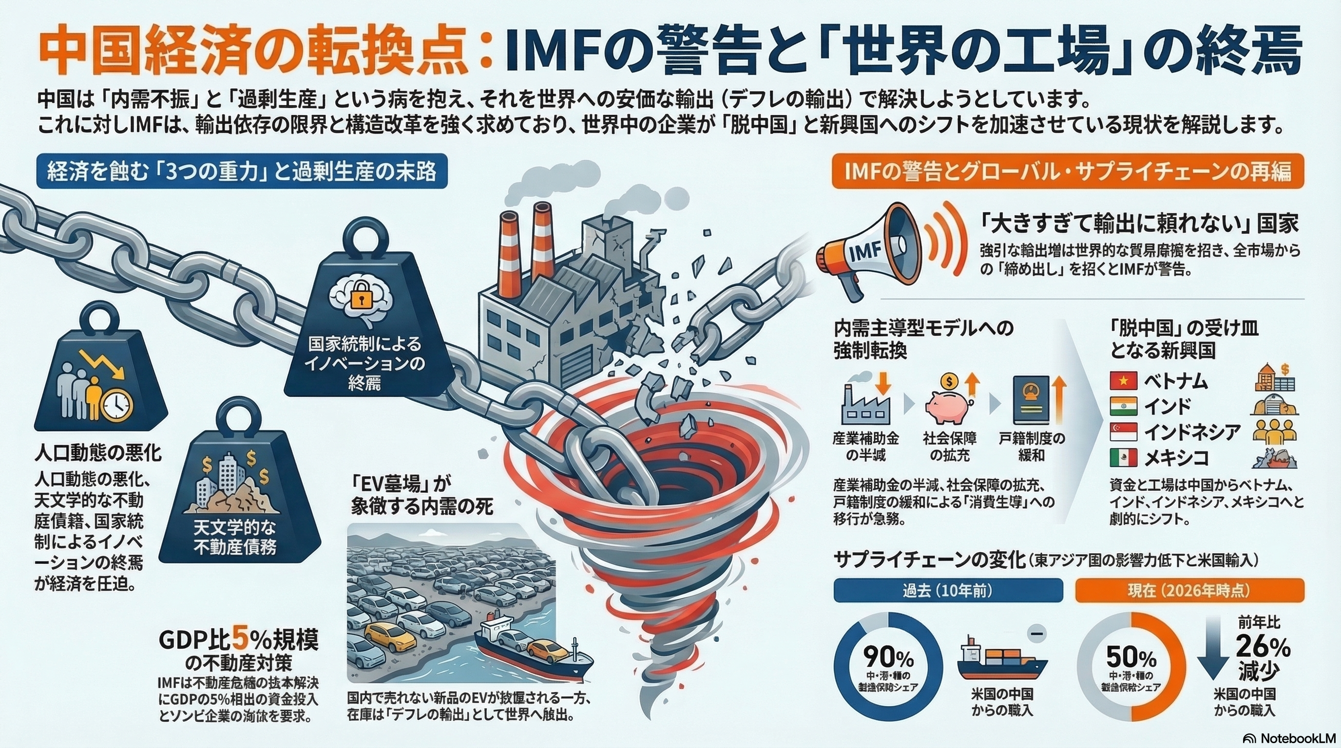 中国経済の転換点：IMFの警告と世界の工場の終焉