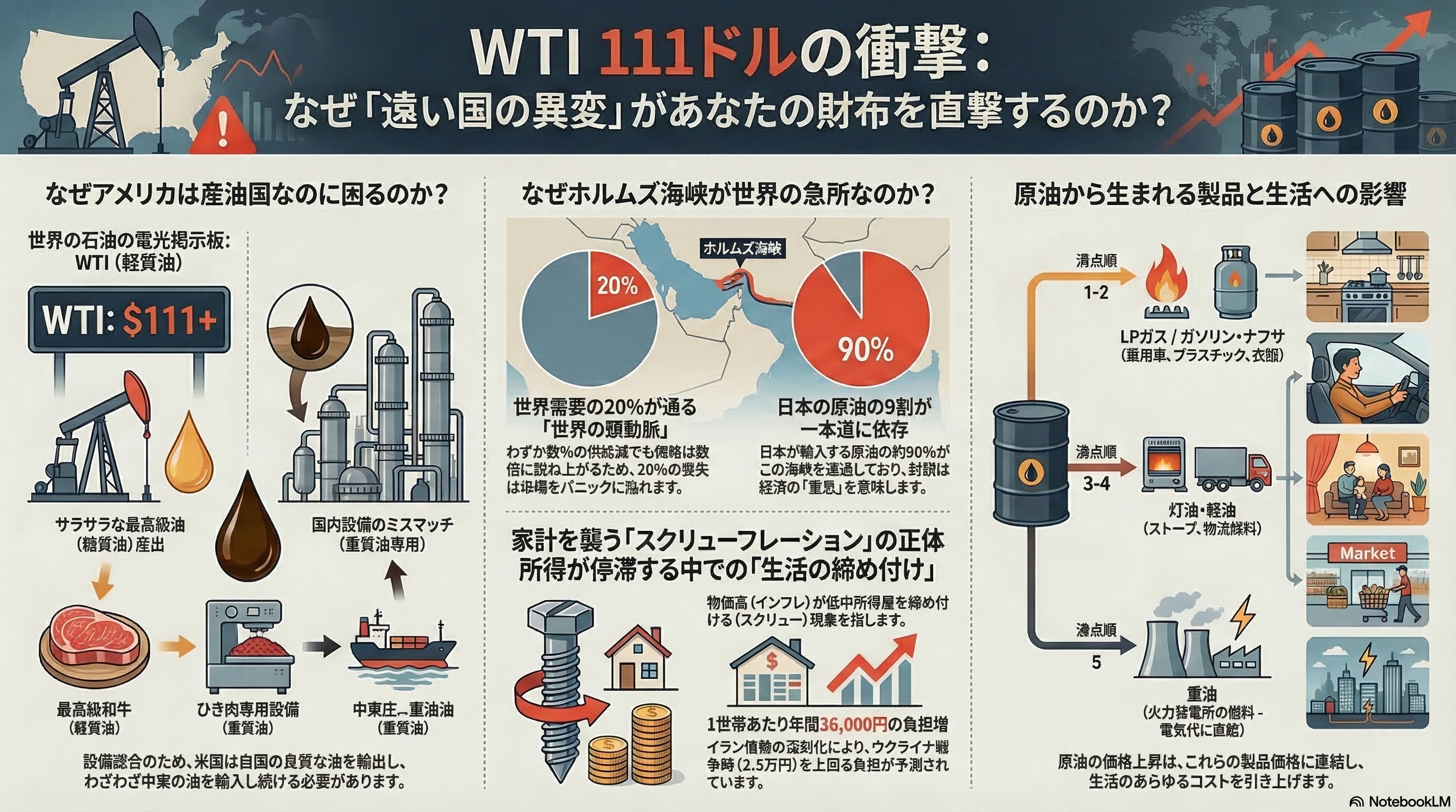 WTI 111ドルの衝撃：なぜ遠い国の異変があなたの財布を直撃するのか？